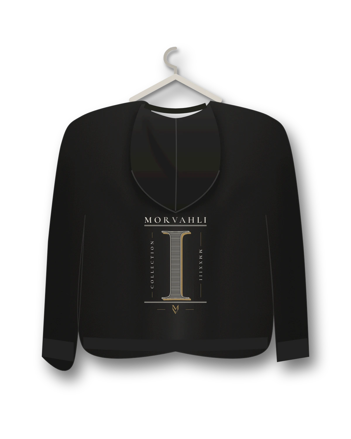 Numeral Hoodie in black, back view with the engraved numeral I